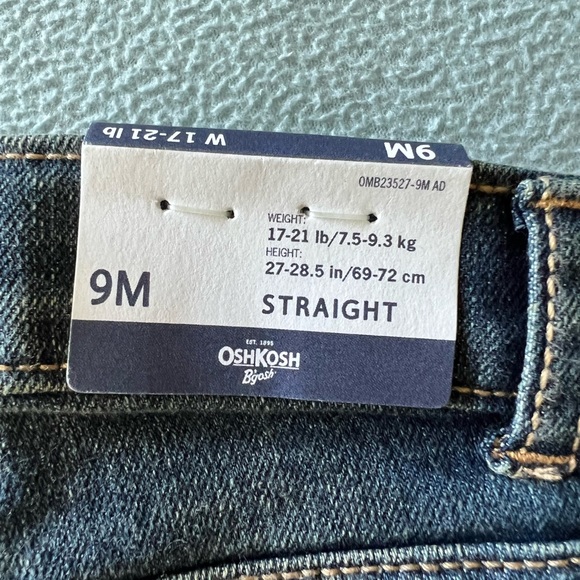 OshKosh B’gosh 9 month boy girl baby straight jeans NWT clip on button - Picture 6 of 7